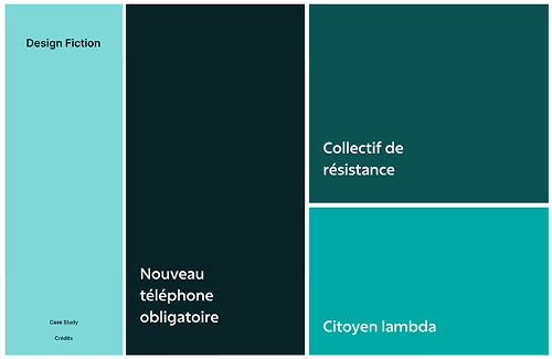 Page web découpée en 4 bloc avec chacuns des nuances de bleu différentes