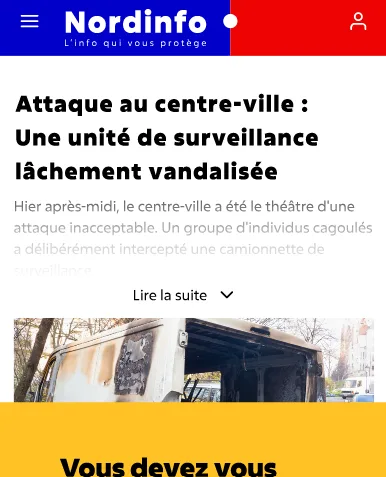 Article de journal header bleu rouge popup jaune